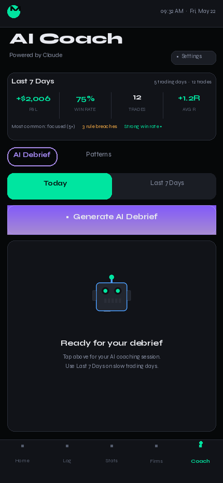 MarketCorrector AI Coach screen powered by Claude